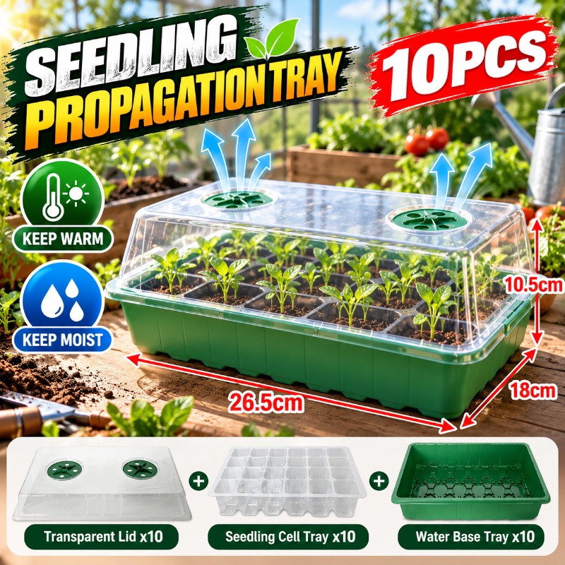 10 Pieces Seed Starter Trays w - Humidity Dome Kit ulasan dan harga